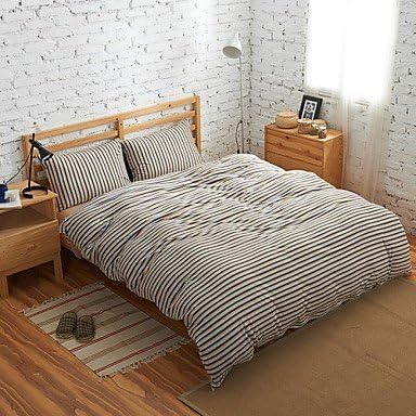 Shanshan Set Of 4 Muji Style 100% Cotton Knitted fabric Blue&amp;White Stripe Duvet Covers