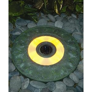 Solar Powered Lighted Stepping Stone, Round/Green (6-Pack)