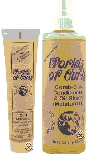 Worlds of Curls Regular Strength Double Combo (Comb Out Oil Sheen Moisturizer Spray and Curl Activator Gel) Includes 1 Free NYX Eyepencil ... (16 oz SPRAY SET)