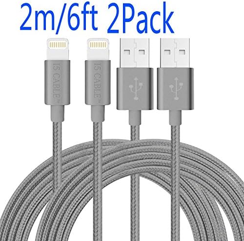 I5 Cable(TM) 2-Pack iPhone Cable Nylon Braided Lightning to USB Cable iPhone Charger for iPhone 6/6s/6 plus/6s plus,SE,5c/5s/5,iPad Air/Mini,iPod(6Ft/2m Gray)