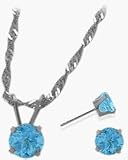 14 Karat White Gold Genuine Blue Topaz Solitaire Set