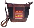 Traditional Leather Purse with Woven Alpaca Design - Black (Size Small)