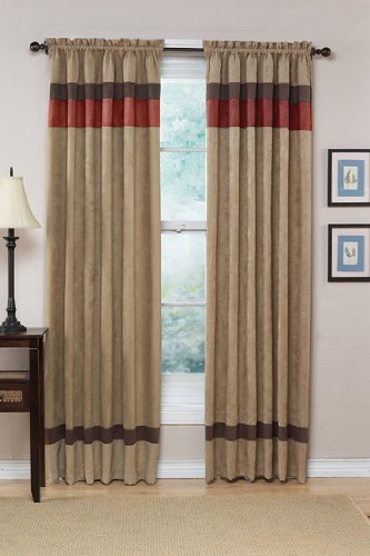 Jacaranda Collection Red, Camel & Chocolate Micro Suede Curtains Set of 2 Striped Window Panel Treatments