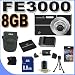 Olympus FE-3000 10MP Digital Camera with 3x Optical Zoom and 2.7 Inch LCD (Black) + 8GB Micro SD Memory + Extended Life Battery + Ac/Dc Rapid Charger + USB Card Reader + Memory Card Wallet + Deluxe Case w/Strap + Accessory Saver Bundle!