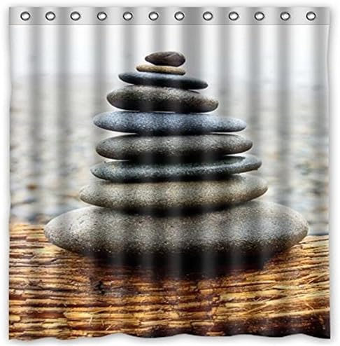 Saoor Zen Stone Pattern Fashion Custom Waterproof Polyester Fabric Bathroom Shower Curtain with 12 Hooks 60"(w) x 72"(h)- Bathroom Décor