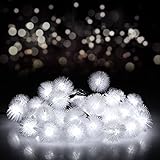 Quarice®飾りLEDソーラーイルミネーション　ストリング　ライト【30LED　純白　雪玉　直径25ｍｍ　全長6ｍ　点灯２パターン（フラッシュ・連続照明）】クリスマスツリー、ワードローブ、結婚式、