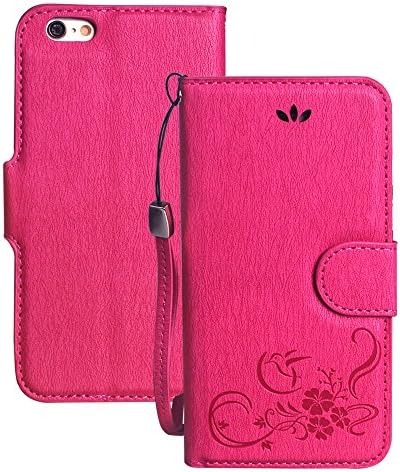 iPhone 6S Case,iPhone 6S,Case for iPhone 6S,iPhone 6S Leather Case, YoungDoria Luxury Wallet Flip Leather Case Cover for iPhone 6S [4.7 inch] (Printing - Rose Red)