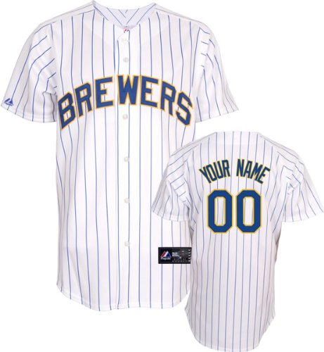MLB Men's Milwaukee Brewers Replica Jersey Personalized (White/Royal Blue Pinstripe, 36/Small)