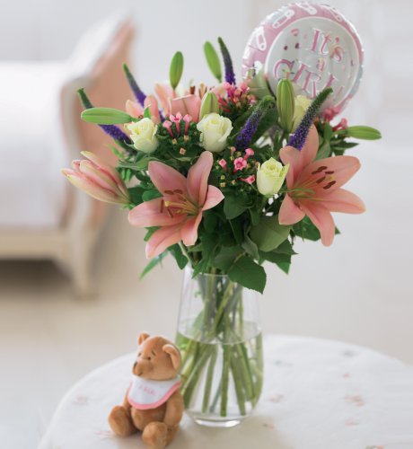 ''It's A Girl!'' Bouquet with Balloon & Bear