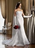 David's Bridal Satin Trumpet Gown with Beaded Embroidery Style T9267