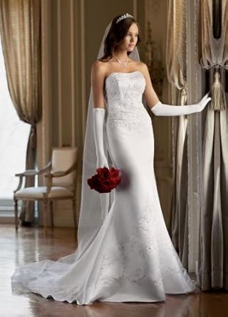 David's Bridal Satin Trumpet Gown With Beaded Embroidery Style T9267