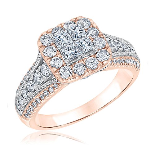 Princess Diamond Square Frame Rose and White Gold Engagement Ring 1 1/4ctw - Size 6.5