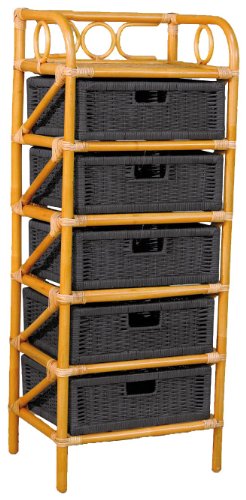 Hansen Korb 2439/5F Rattanregal mit 5 Schubladen B 45 T 35 H 115 cm, gr&uuml;n, rot oder blau Preisvergleich