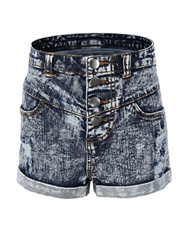 Bienzoe Big Girl's Summer Stretchy High Waist Holes Ripped SnowWash Jean Shorts