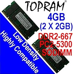 Topram 4GB DDR2-667 PC2-5300 Dual Channel SODIMM Memory Kit (2 Pieces x 2GB Each)