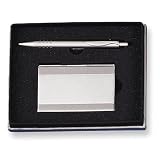 Silver-tone Business Card Case & Pen 2-piece Gift Set