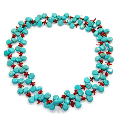 Single Strand Turquoise, Freshwater Pearl Brown and Branch Coral Endless Necklace 36\