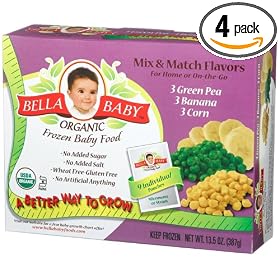 Bella Baby Organic Frozen Baby Food, Mix & Match Flavors (Green Pea, Banana, Corn), 9-Count, 1.5-Ounce Pouches (Pack of 4)