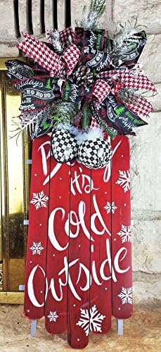 Handmade Christmas Chalkboard Sled - Chalkboard Bow Topper Sleigh - Winter Bow Topper Sled - Christmas Sled - Decorated Sled - Red Black Bow Topper