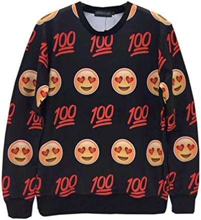 Funny Crewneck 3D Sweatshirts Hoodies 100 Emoji Smile Black Large