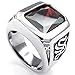KONOV Mens Crystal Stainless Steel Ring, Classic Gothic, Red Silver