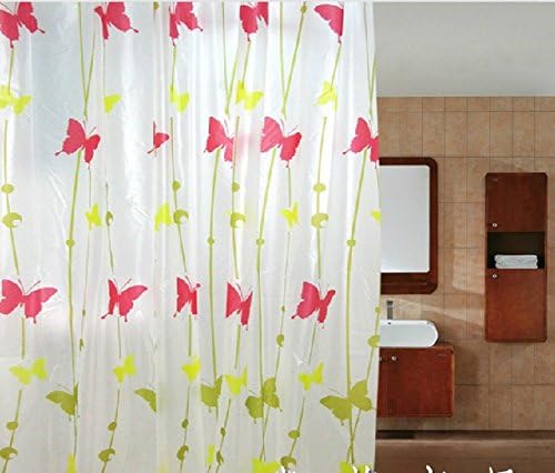 White PEVA Shower Curtain with Pink Butterflies Design, Fashion Bathroom Accessory, Waterproof and Mildewproof Shower Curtian, 72 x 72 inches (180 x180cm)