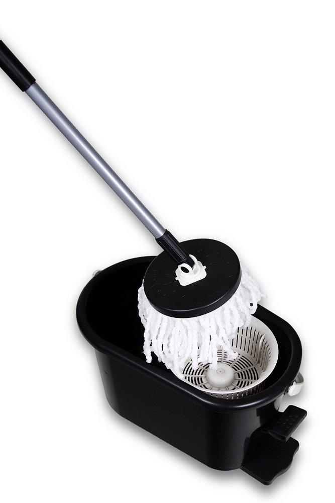 MopAway Dry/Wet Microfiber Super Absorbent Floor Mop with Bucket, Black Spinner Mop
