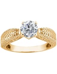 1.00 Ct Round H/I I1 Diamond 925 Yellow Gold Plated Silver Ring