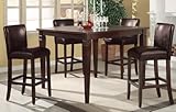 IMAGE OF 5pcs Walnut Finish Bar Table & Brown Bar Stools Set