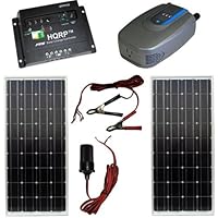 HQRP KIT (170W (85W+85W) Monocrystalline Solar Panel, 20A Solar Charge Controller / Regulator, 200W Power DC / AC Inverter, Red and Black Clamps and Cigarette Lighter (Female)) for Solar Systems
