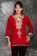 Red Georgette 3/4 sleeves Kurti/Tunic with bead and lace work