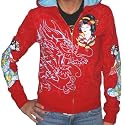 ED HARDY Christian Audigier Crystal Rock Womens Tattoo Hoodie Shirt Hooded Sweatshirt Red