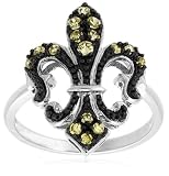 Sterling Silver Yellow Cubic Zirconia Fleur-De-Lis Ring