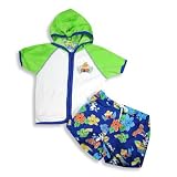 Make A Splash Swimwear - Infant Boys Hooded Terry Cover-up And Swimsuit, Lime, Navy