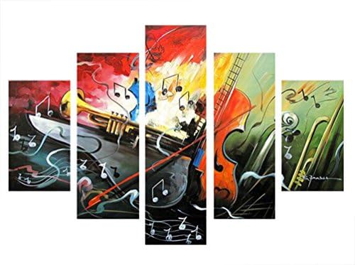 Neonphoenix 5 Pieces Hand painted Framed Modern Kitchen Canvas Paintings Interesting Musical Instrument Wall Art Oil Painting Set Bar Bed Room Decorative Pictures
