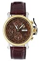 Burgmeister New York Bm104-244 Gents Automatic Analogue Wristwatch Stainless Steel Bicolor Brown Leather Strap Red Dial Day Date Month Year 24H