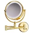 Lighted Fluorescent Wall Mount Double Sided 10X Magnifying Makeup Mirror in Gold