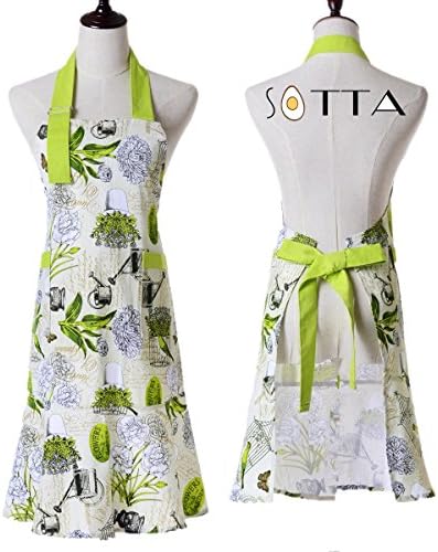 100% Cotten Cute Vintage Apron with Pockets,Women Girls Kitchen Cooking with Dress Hemline