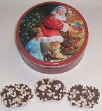Scott's Cakes 1 lb. Milk Chocolate Covered Pretzel with Chocolate Chips & White Chocolate Chips in a Santa Tin