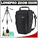Lowepro Toploader Zoom 55 AW Digital SLR Holster Camera Bag/Case (Black) with Tripod + Accessory Kit for Canon Rebel T3, T3i, T1i, T2i, EOS 60D, 5D, 7D, Nikon D3000, D3100, D5000, D5100, D7000, D300s, Olympus Evolt E-5, E-30, E-620 & Sony Alpha A560, A580, A33, A35, A55