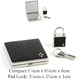 Square compact mirror & lock silver with black