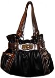 Kathy Van Zeeland Purse Handbag Studio 54 Nappa Belt Shopper Black/Charcoal