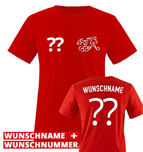 TRIKOT – CH – WUNSCHDRUCK – Kinder T-Shirt – Rot / Weiss Gr. 122-128