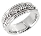 14K. White Gold Leaf Braided Design Comfort Fit Wedding Band Ring