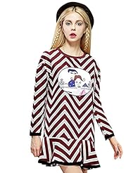 Sweetheart Winter Viscose/Knit Striped Print Flared-Skirt Applique Skater Dress 