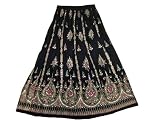 Ethnic Black Lehenga Print Full Ankle Length Boho Sequin Ladies Long Skirt India 36 Inch