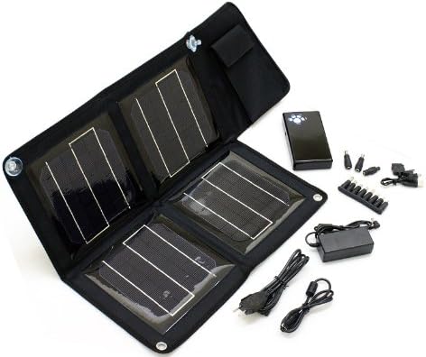 SUNPACK 16W Portable / Foldable Solar Charger for Laptops, iPad, mobile phones, etc. (include 12000mAH power bank with 2 x 5V USB port and 16~20V(auto sensing) output, 11 Laptop connectors, 4 DC Tips, USB charging cable, and AC charging adaptor)