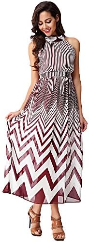 FAIRDLS Women's Bohemian Halter Tie Neck Chiffon Maxi Dress Holiday Beach Dress (L, Red)