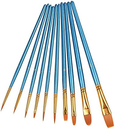 Paint Brush Set, OriFiil 10pcs Professional Painting Brushes for Artist Watercolor Oil Acrylic Drawing (10 artist brush, blue)