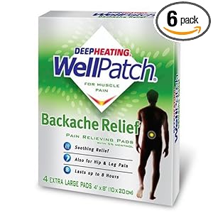 WellPatch Pain Backache Relieving Pads, Extra Large, 4-Count Boxes (Pack of 6) by 